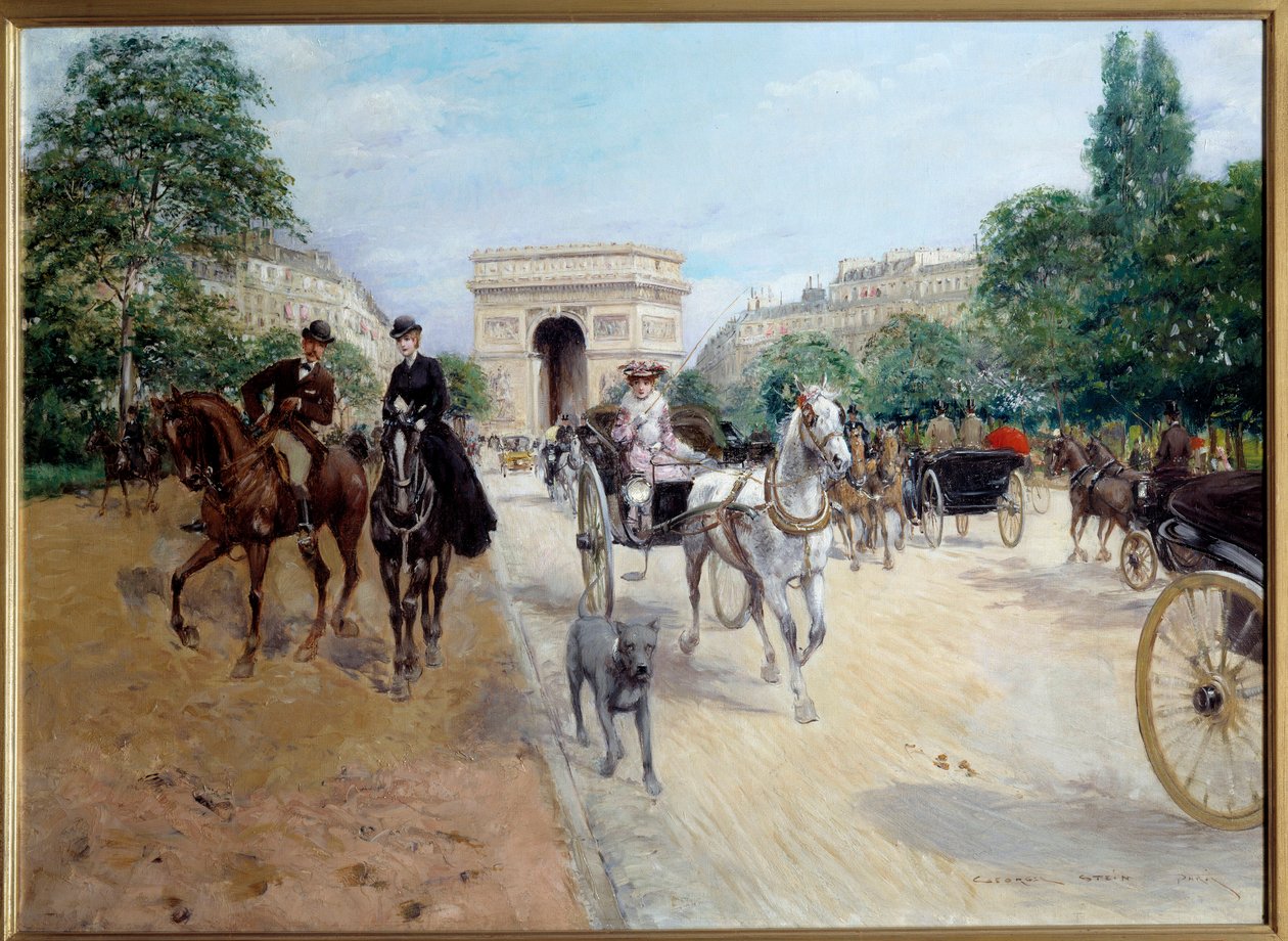 Ryttere og koblere på avenue du bois i Paris Au fond l