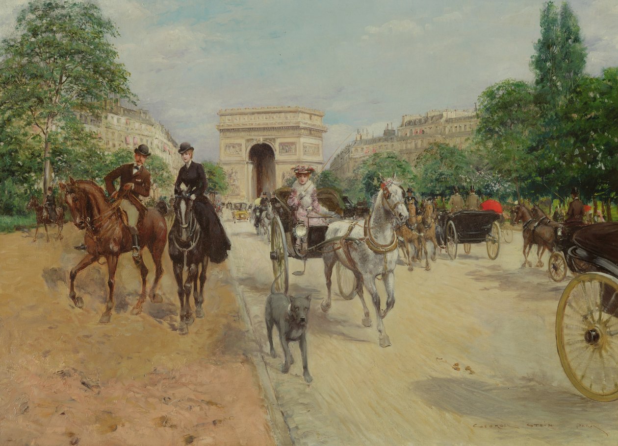 Ryttere og vogner på Avenue du Bois, 1910 av Georges Stein