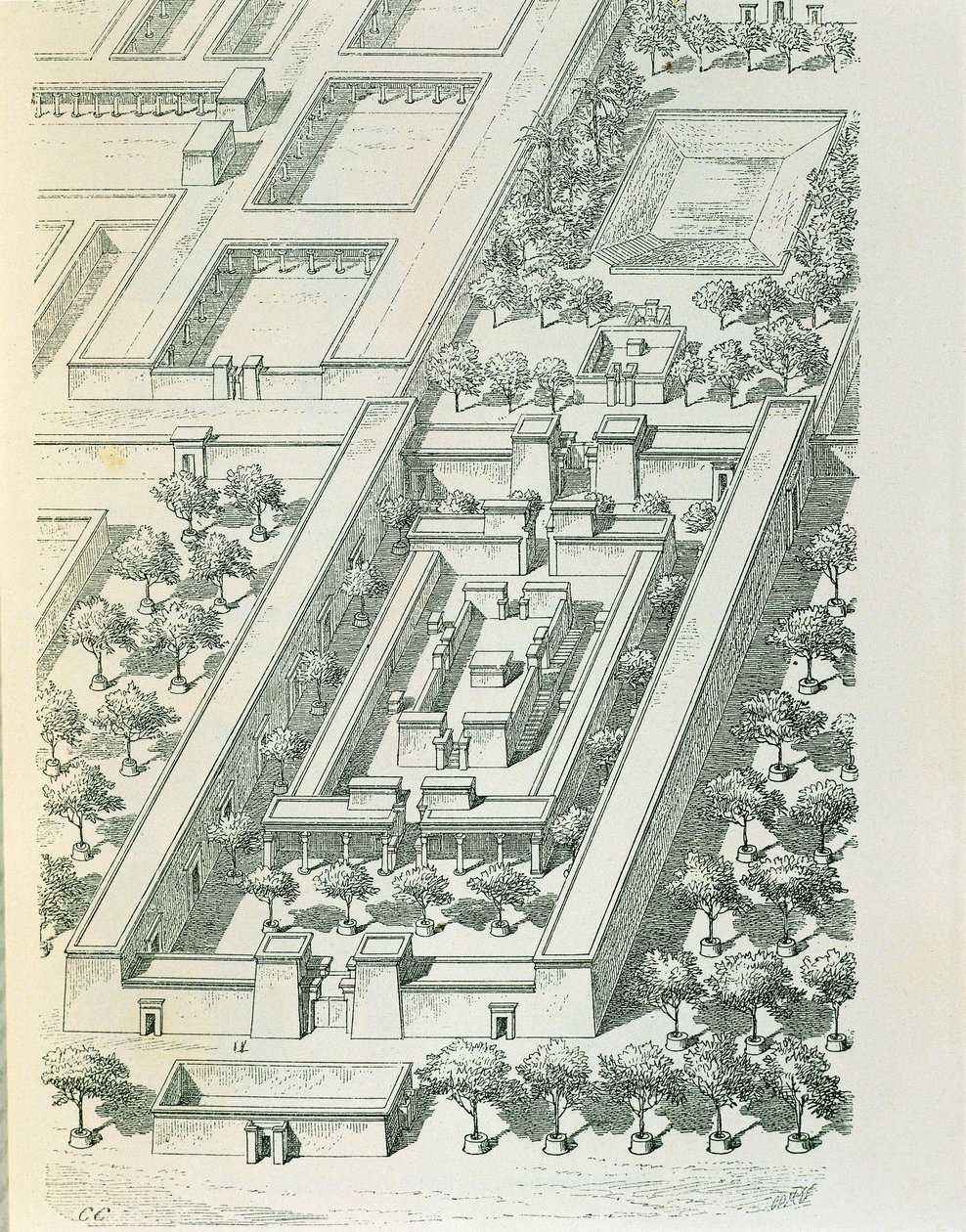 Etsning som viser et perspektivbilde av en bygning i Tell el-Amarna av Georges Perrot (1832-1914) og Charles Chipiez (1835-1901) av Georges and Chipiez Charles Perrot