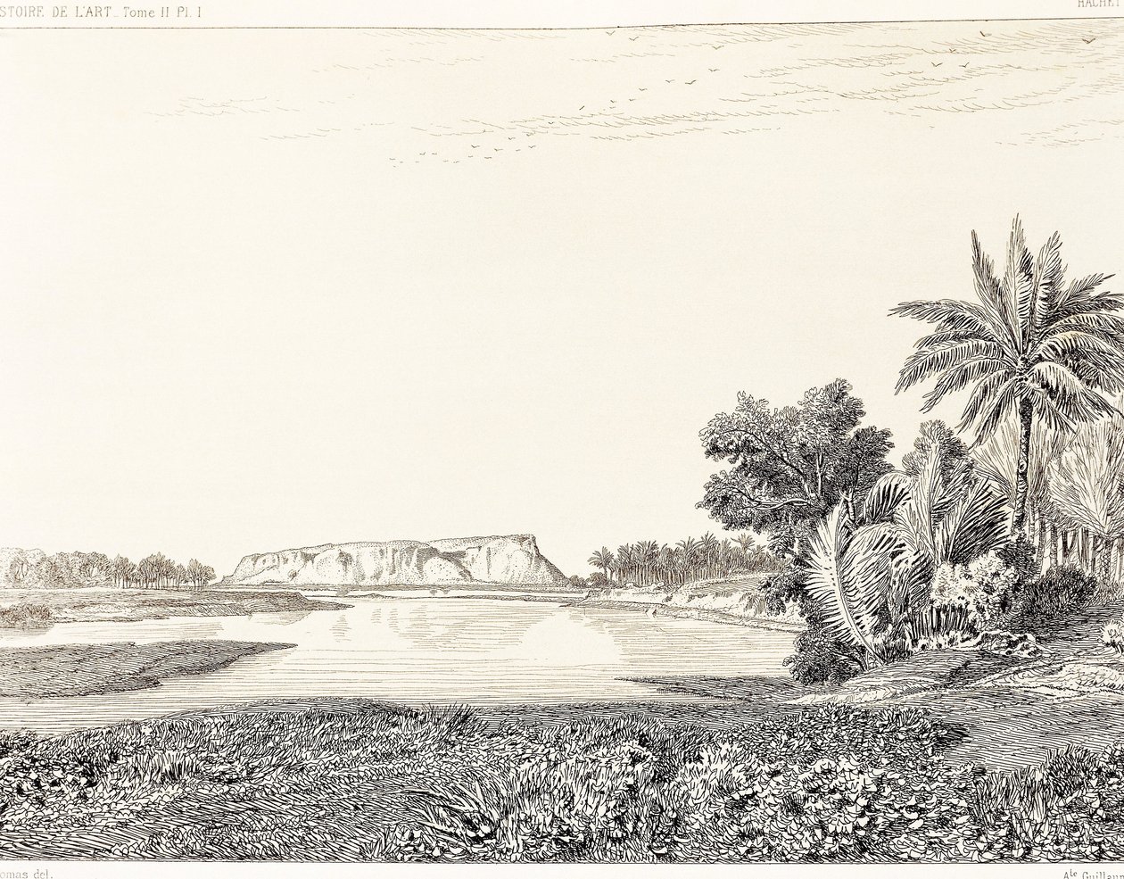 Irak, utsikt over Babylon, tegning av F, Thomas fra gravering av Georges Perrot (1832-1914) og Charles Chipiez (1835-1901), Histoire de l