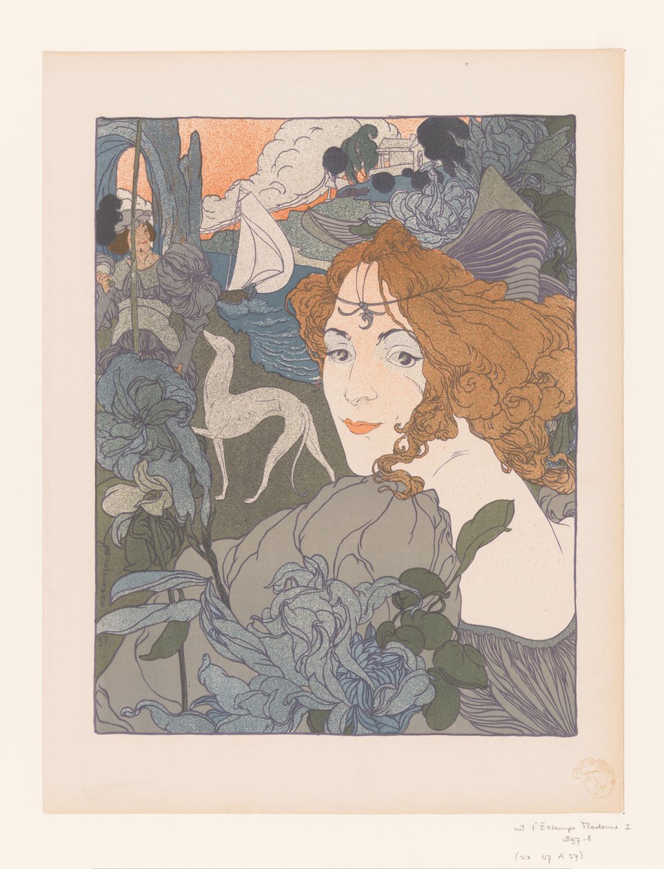 Dame med en adelsmann og mynde ved en elv Le tilbake av Georges de Feure