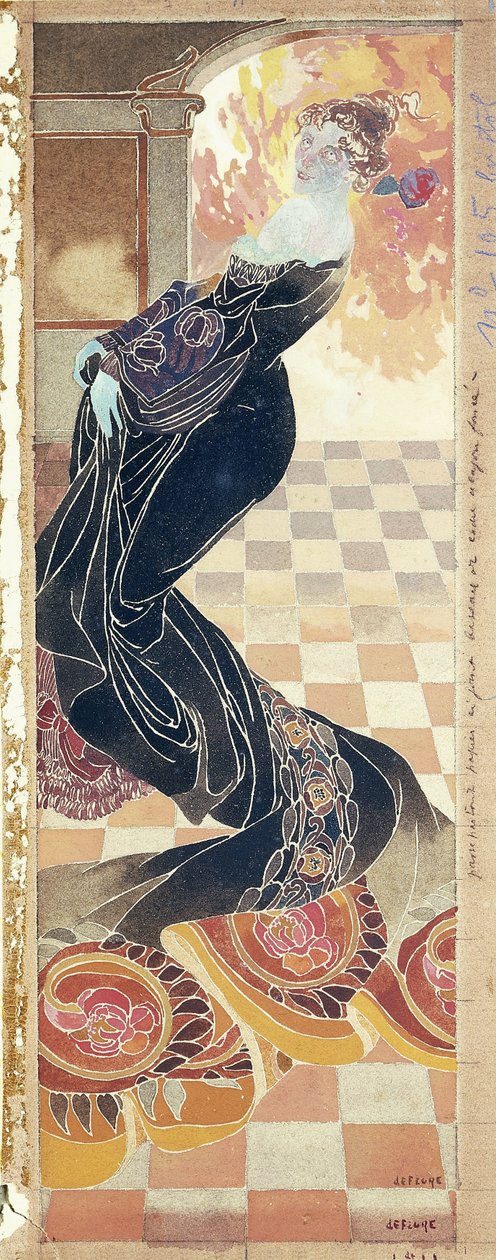 Dame i svart kjole, ca. 1900 (gouache på papir) av Georges de Feure