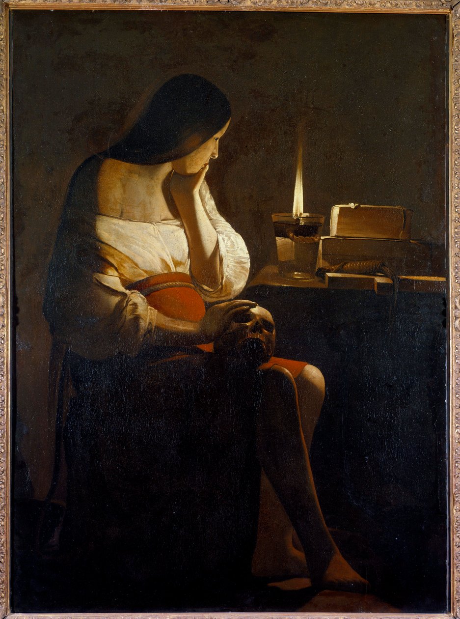 La Madeleine har nattlyset Painting (Vanite) av Georges de La Tour (1593-1652) 1600-tallet Søn. 1,28x0,94 m av Georges de La Tour