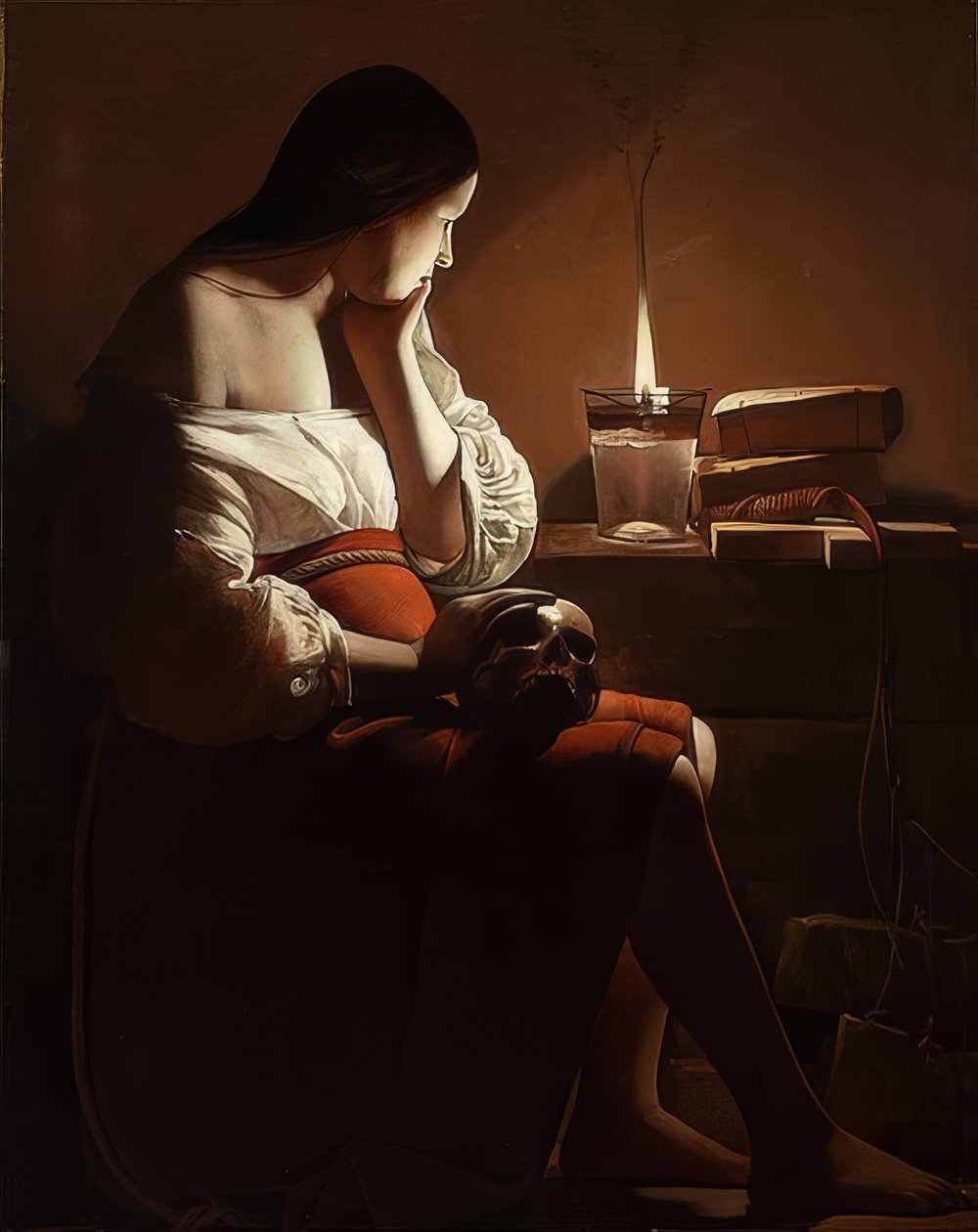 Maria Magdalena med en raslende flamme. Rundt 1638-40 av Georges de La Tour
