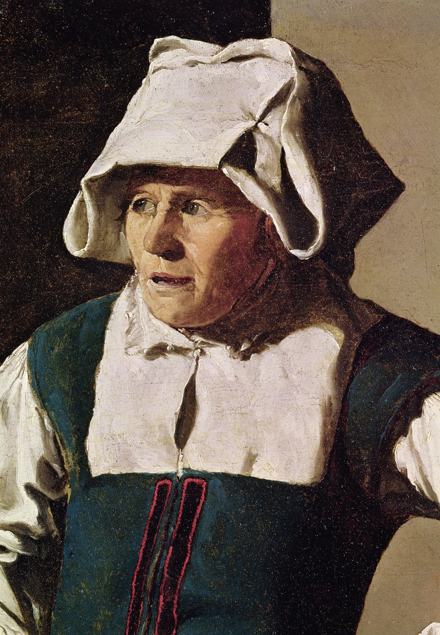 Gammel kvinne, detalj av hodet, ca. 1618-19 (detalj av 242455) av Georges de La Tour