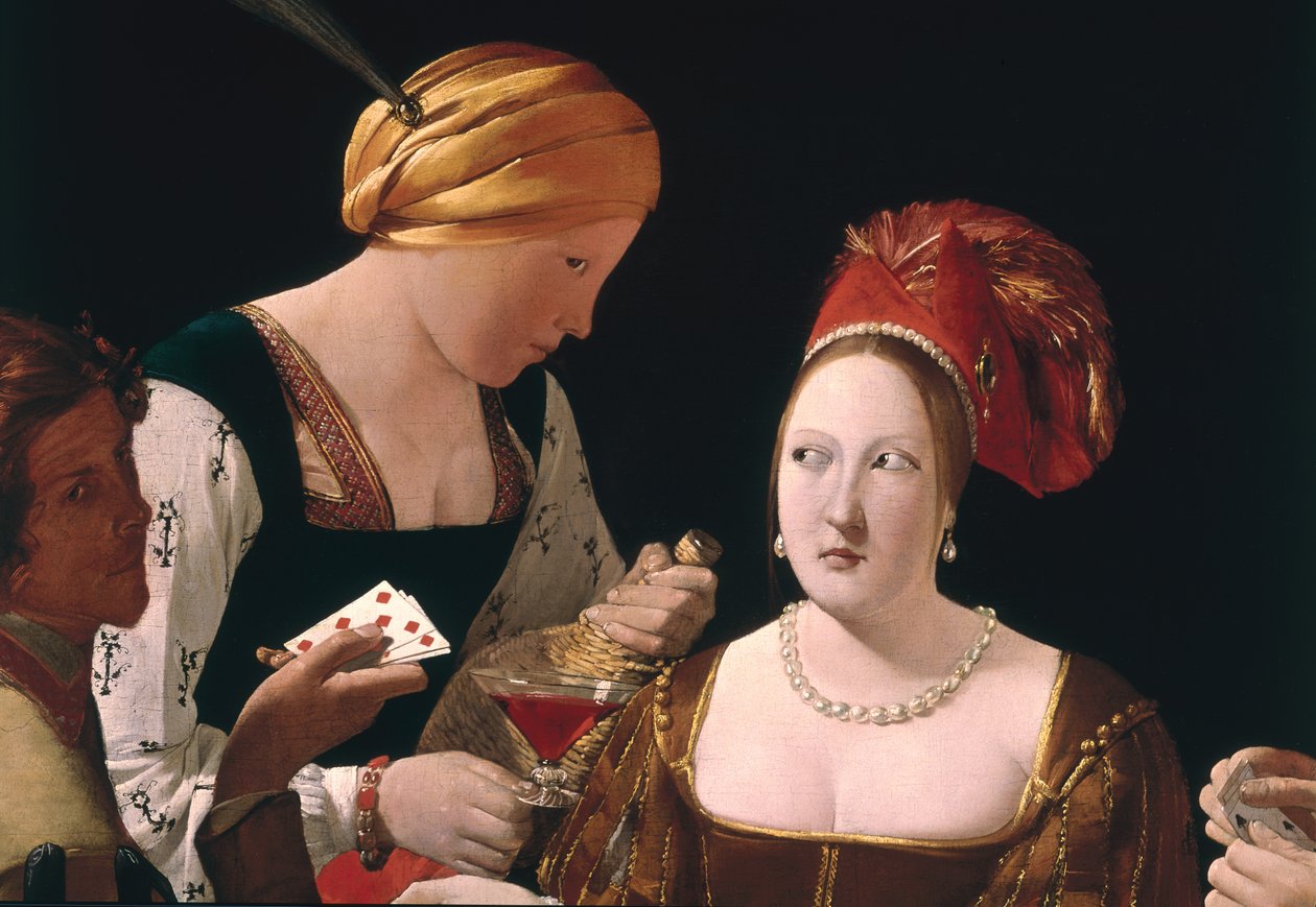 Juksen med diamantens ess, detalj som viser de to kvinnene, ca. 1635-40 (detalj av 90053) av Georges de La Tour