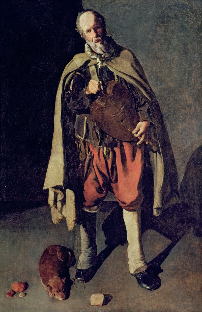 The Hurdy Gurdy Player with his Dog, 1620-tallet (se også 181976) av Georges de La Tour