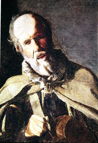 Hurdy Gurdy-spilleren med hunden sin, detalj av hodet, 1620-tallet av Georges de La Tour