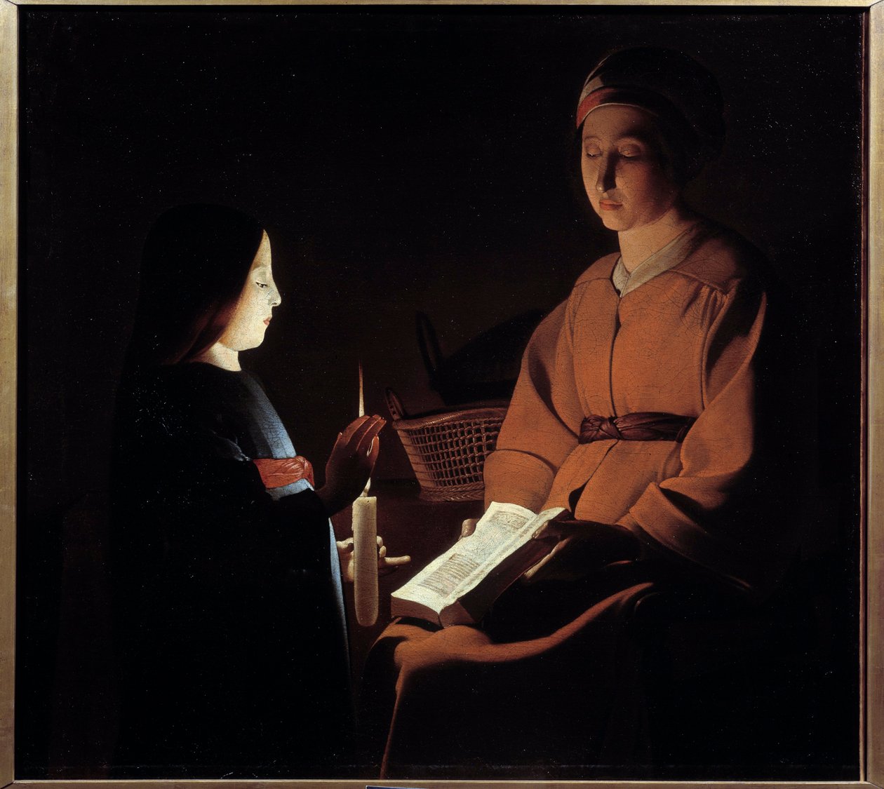 Utdanning av jomfruen. Maleri av Georges De La Tour (1593-1652) av Georges de la (after) Tour