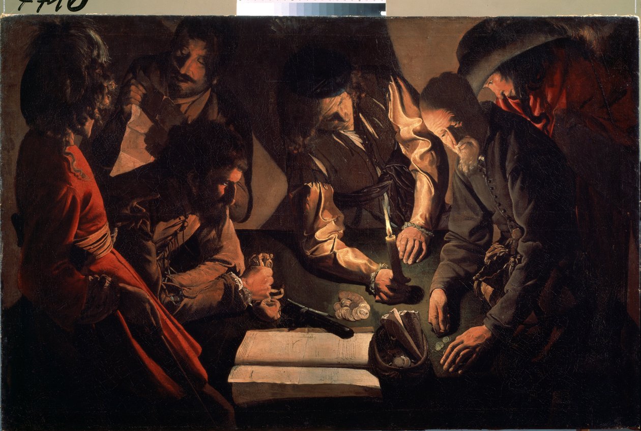 Hos pengeutlåneren (Betaling). (Hos ågerkarene. Betaling). Maleri av Georges de La Tour (1583-1652), ca. 1640. Barokkkunst. Olje på lerret. Statens kunstgalleri, Lviv av Georges de La Tour