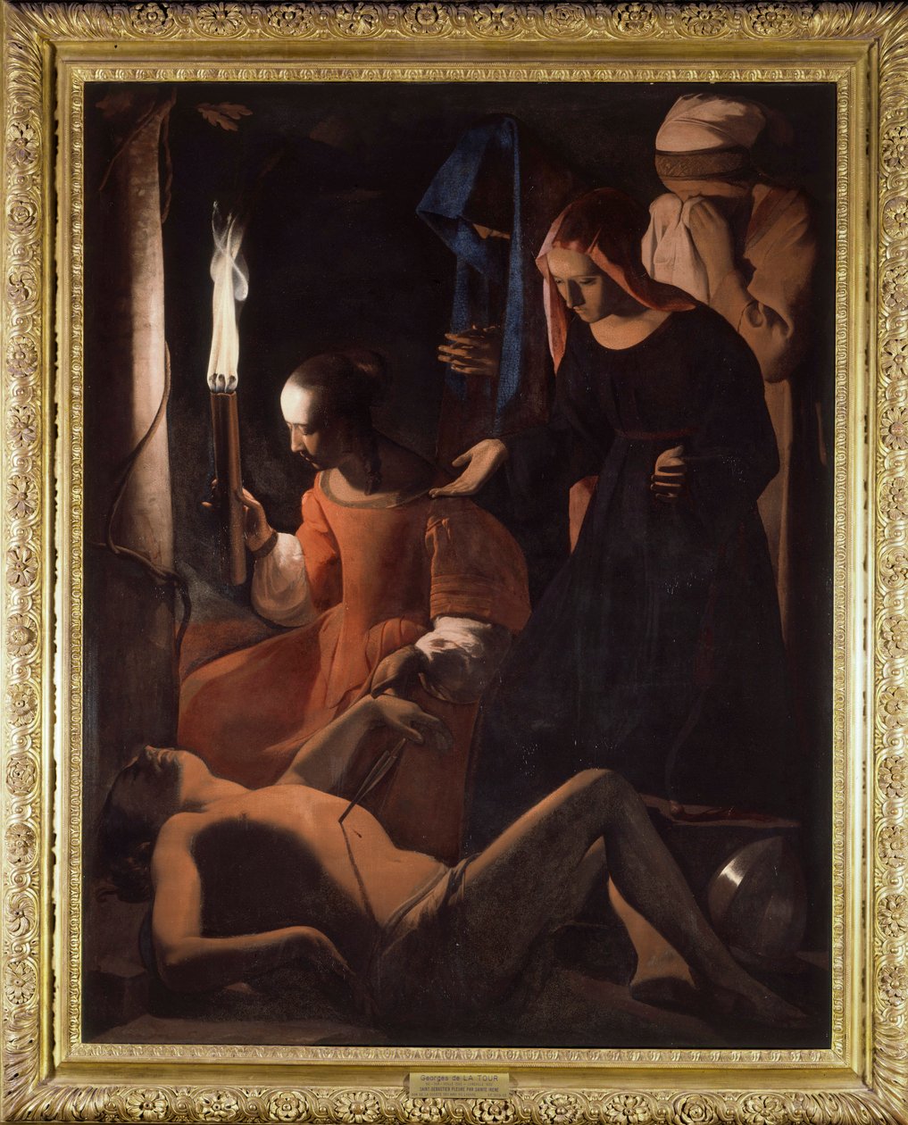 Saint Sebastian blir behandlet av Saint Irene. (St. Sebastian Tendered by St. Irene) Maleri av Georges De La Tour (1593-1652) av Georges de La Tour