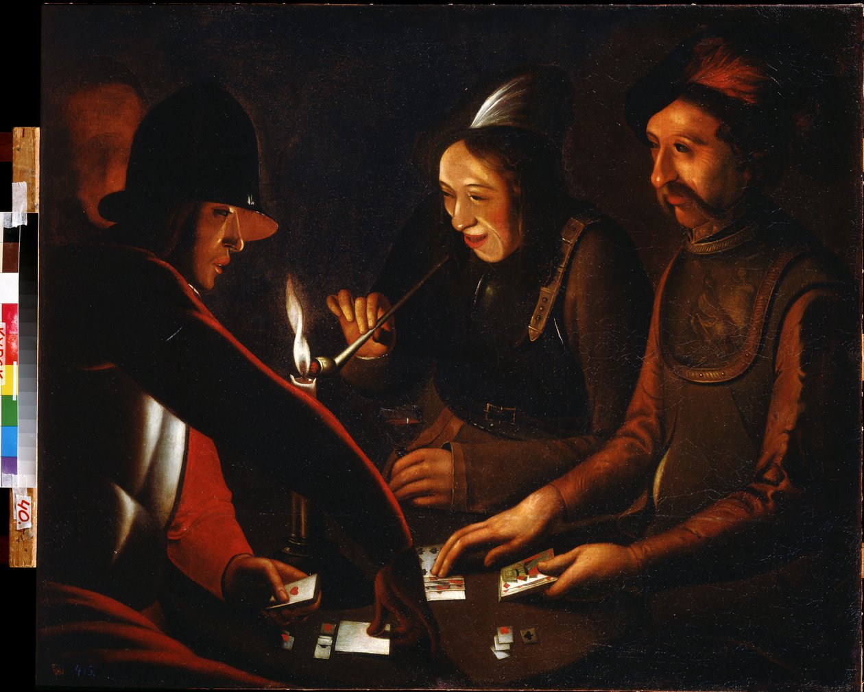 Soldater som spiller kort. Soldater som spiller kort. Maleri av følget til Georges de La Tour (1583-1652). Olje på lerret. Regionalt A. Deineka kunstgalleri, Kursk (Kursk), Russland. av Georges de La Tour
