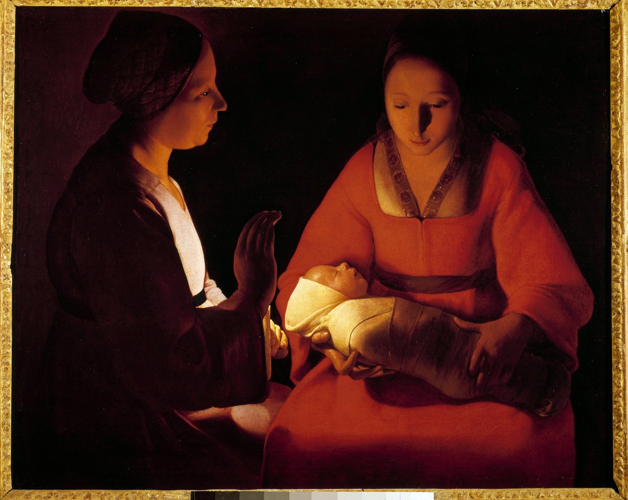 The New Born Child (The New Born Child). Maleri av Georges De La Tour (1593-1652) av Georges de La Tour
