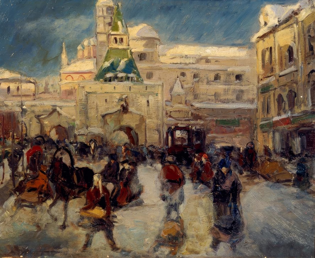 Ilyinskaya-plassen med Ilyinsky-porten i Moskva av Georgi Alexandrowitsch Lapschin