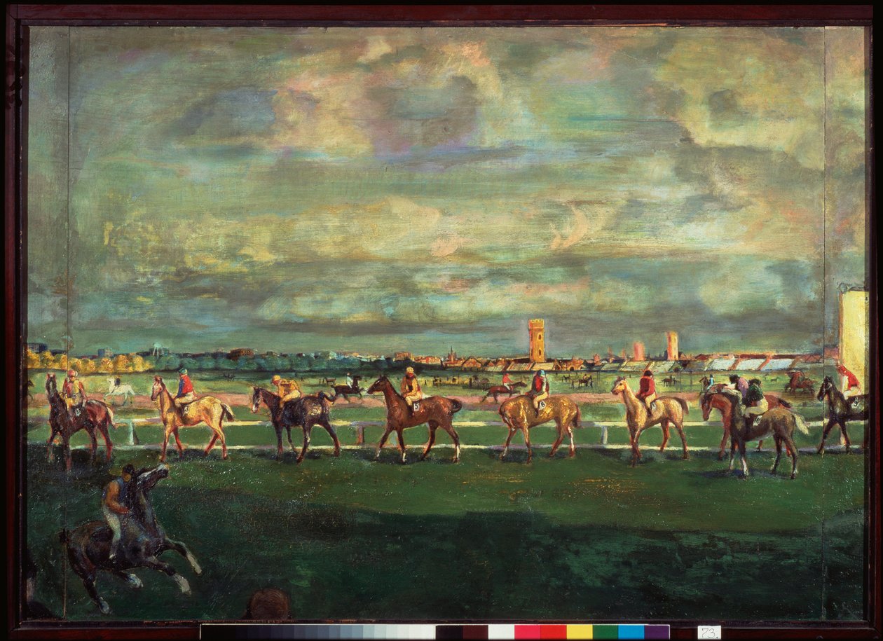 Hesteveddeløp (Horseracing) - Maleri av Georgi Bogdanovich Yakulov (1884-1928), olje på tre av Georgy Bogdanovich Yakulov