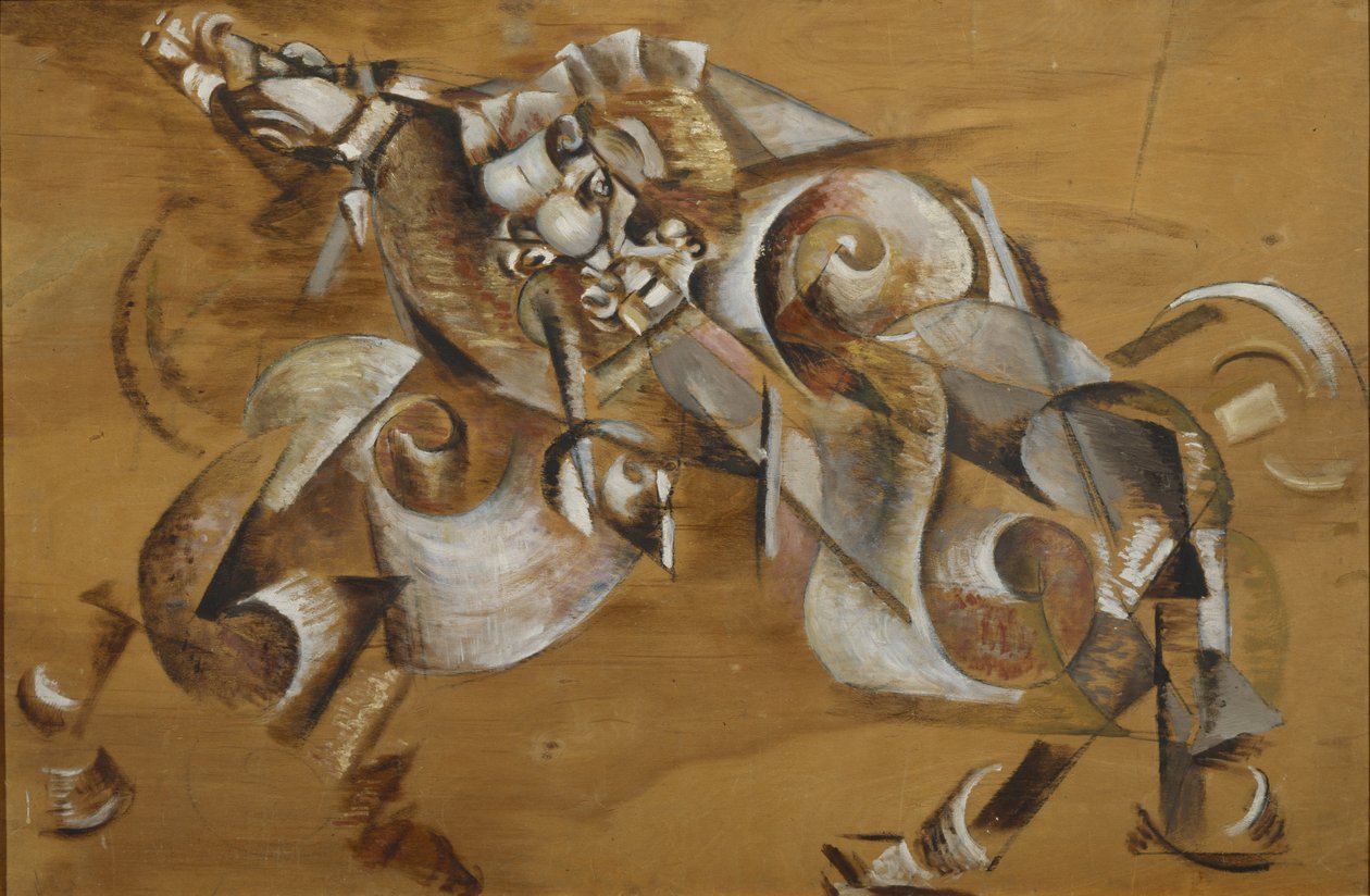 Løve angriper en hest, 1917-1918 av Georgy Bogdanovich Yakulov