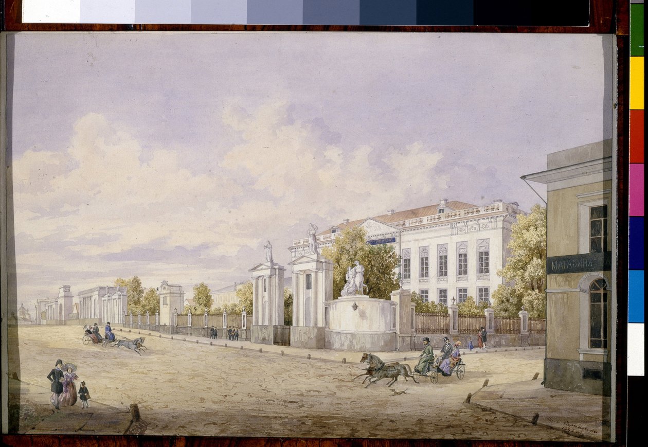 Great Lubyanka Street i Moskva (Great Lubyanka Street i Moskva) - Verk av Georgi Filippovich Baranovsky (1823-1852), akvarell på papir, 1848 - State Tretyakov Gallery, Moskva (Russland) av Georgi Filippovich Baranovsky