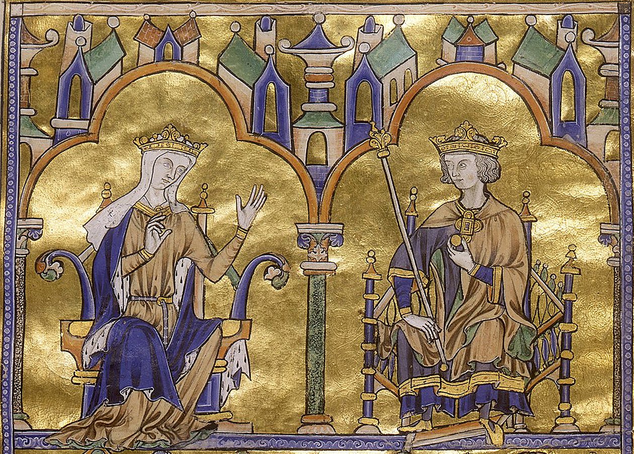 Blanche av Castilla og kong Louis IX av Frankrike, fra Toledo Moralized Bible of St Louis, ca. 1227-1234 av Georgia Levan Ramishvili from Tbilisi
