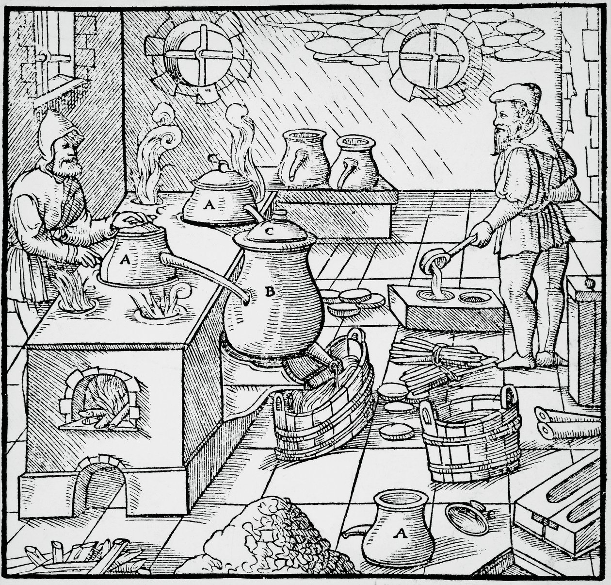 Gravering fra De re metallica (Om metallers natur), av Georg Pawer eller Georgius Agricola (1494-1555), utgitt i Basel av Georgius Agricola