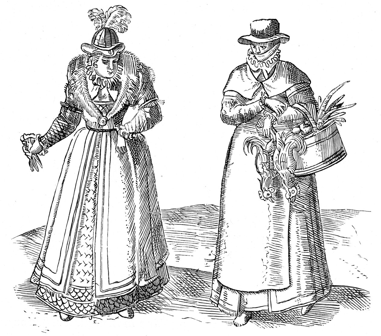 Engelsk landskvinne med hoffdamen, 1572 av Georgius Braun