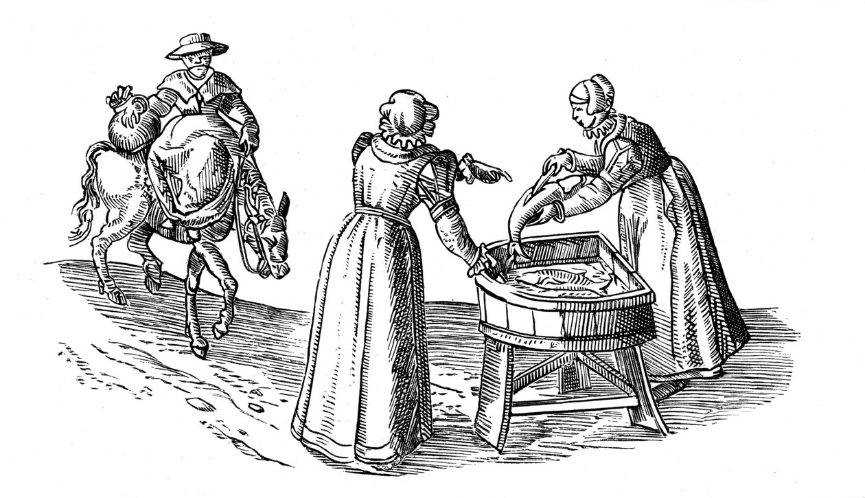 Fiskebod på et marked, 1572 av Georgius Braun