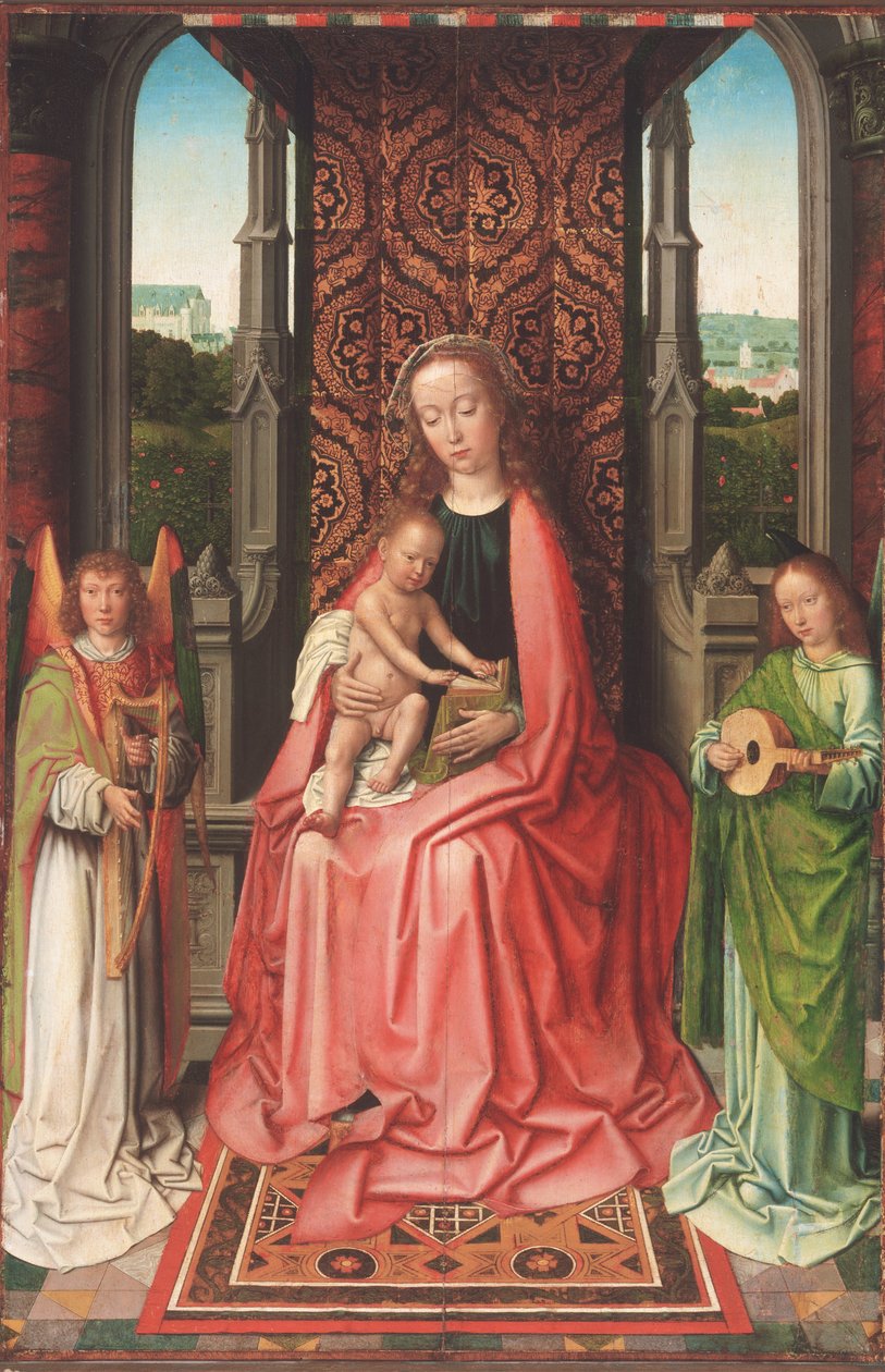 Enthroned Virgin and Child, med engler av Gerard David