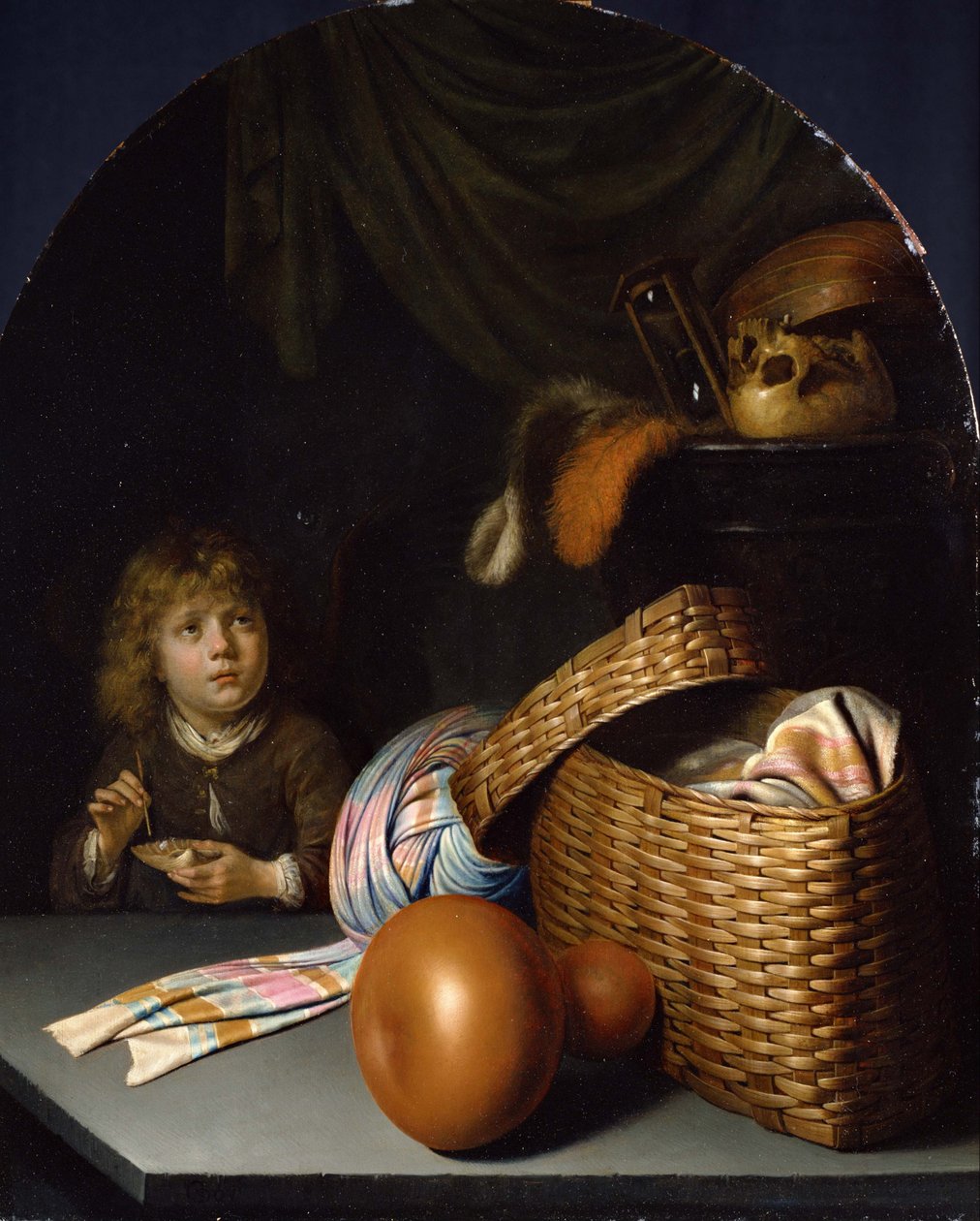 Stilleben med en gutt som blåser såpebobler av Gerrit Dou