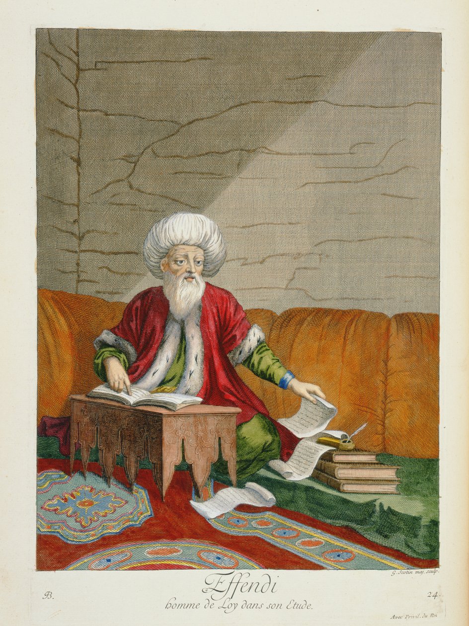 En Effendi, rettsmann i hans studie, 1700-tallet av Gerard Jean Baptiste Scotin