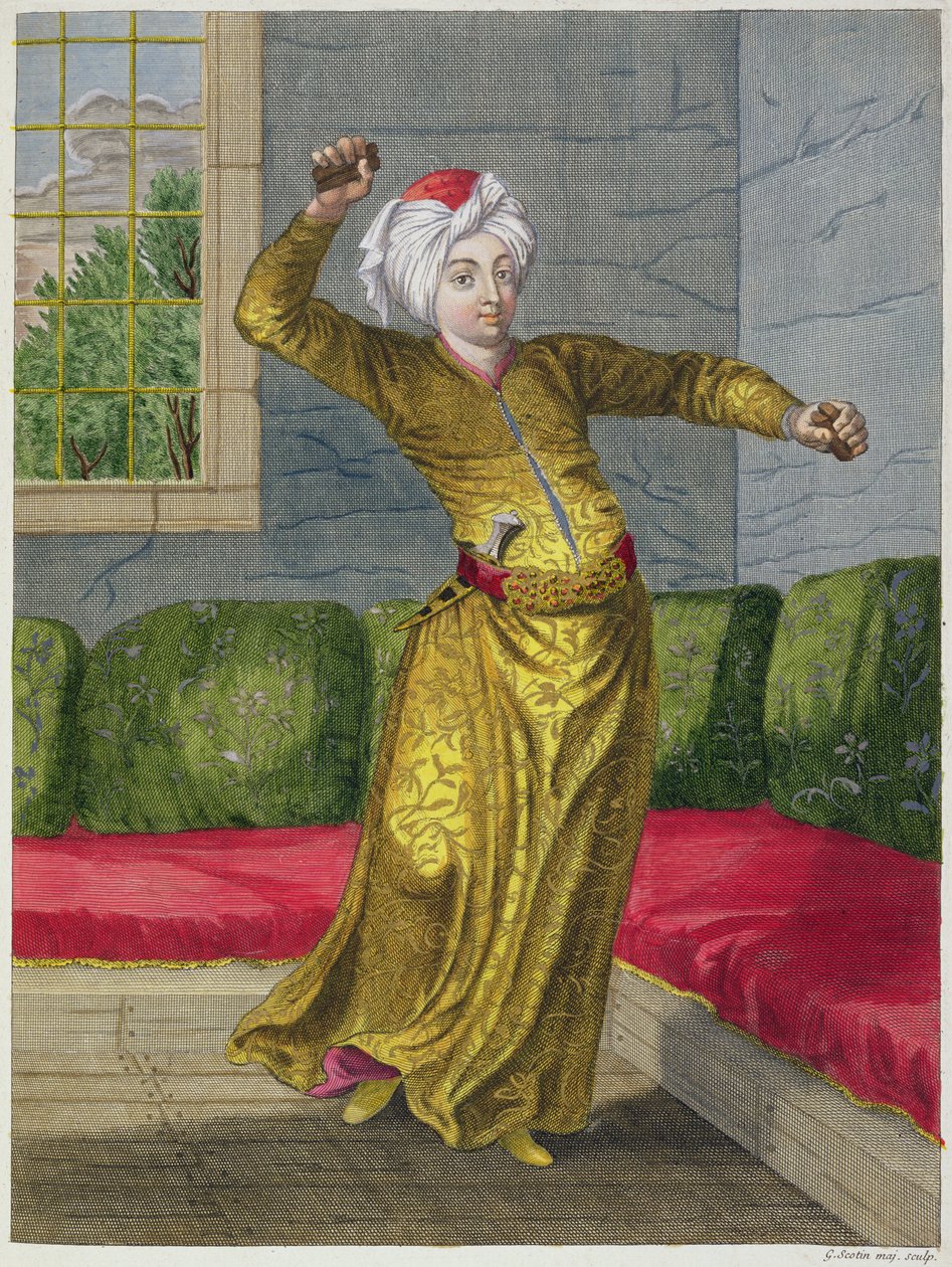 Tchingui, tyrkisk danser, 1700-tallet av Gerard Jean Baptiste Scotin