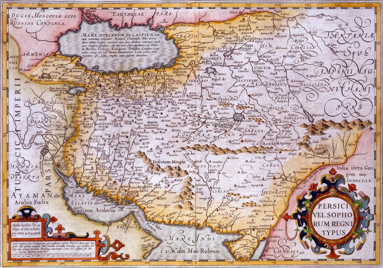 Kart over Persia, 1638 (håndfarget gravering) av Gerardus Mercator