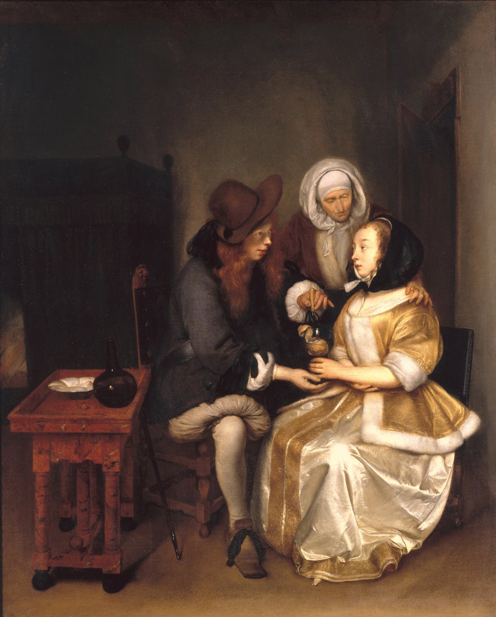 Et interiør med et par og en anskaffelse: The Glass of Lemonade av Gerard ter Borch