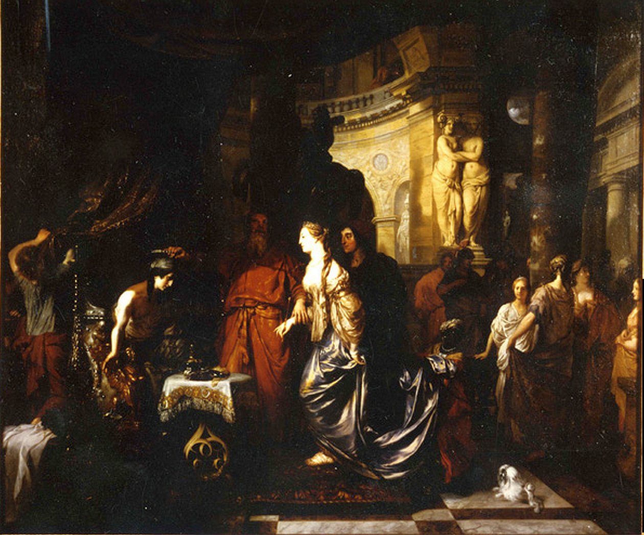 Kong Seleukos I overleverer kongens styre til sønnen Antiochus og hans andre kone Stratonike I av Gerard de Lairesse