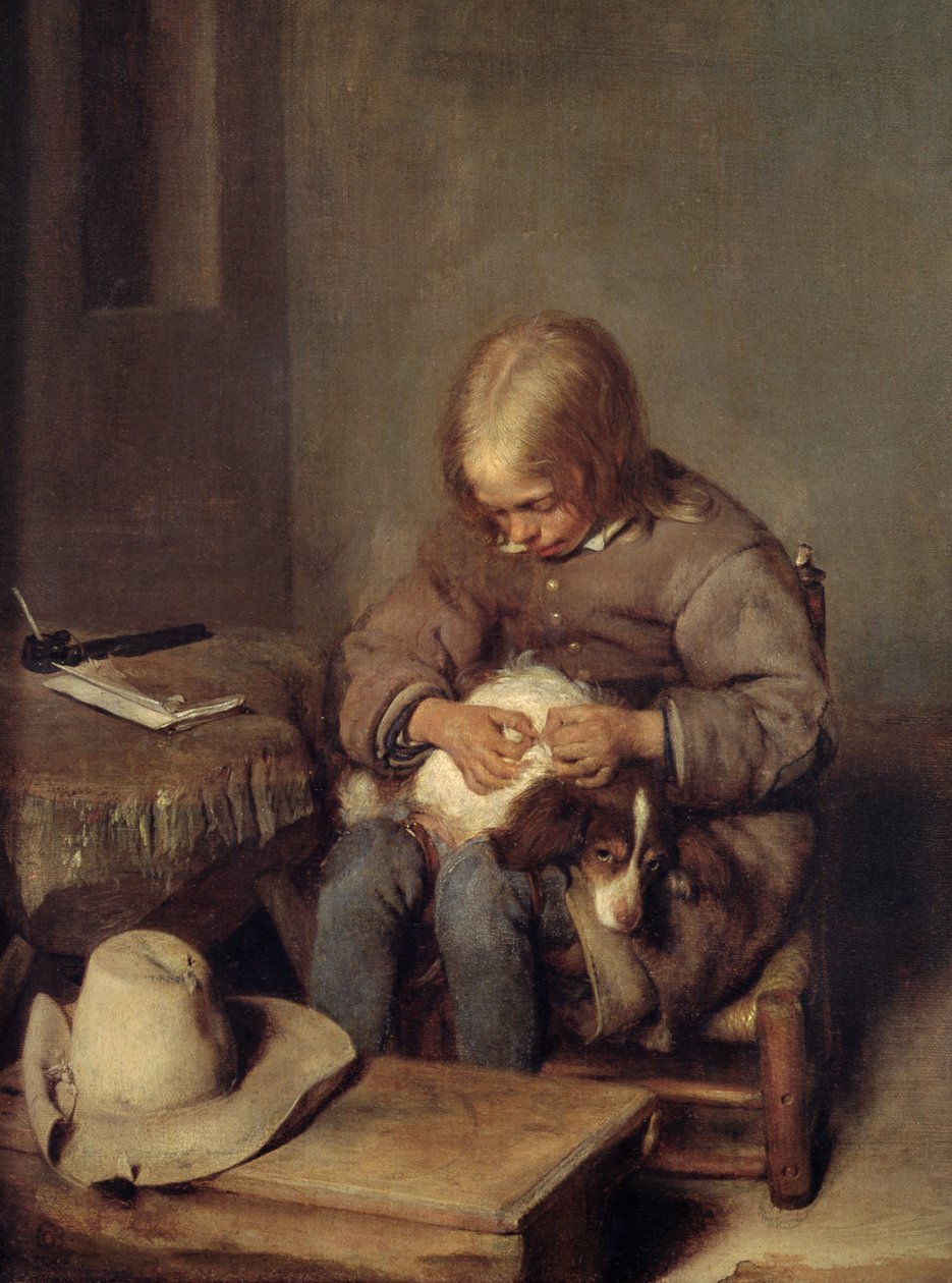Loppefangeren (Gutten med sin hund) ca. 1655 av Gerard ter Borch