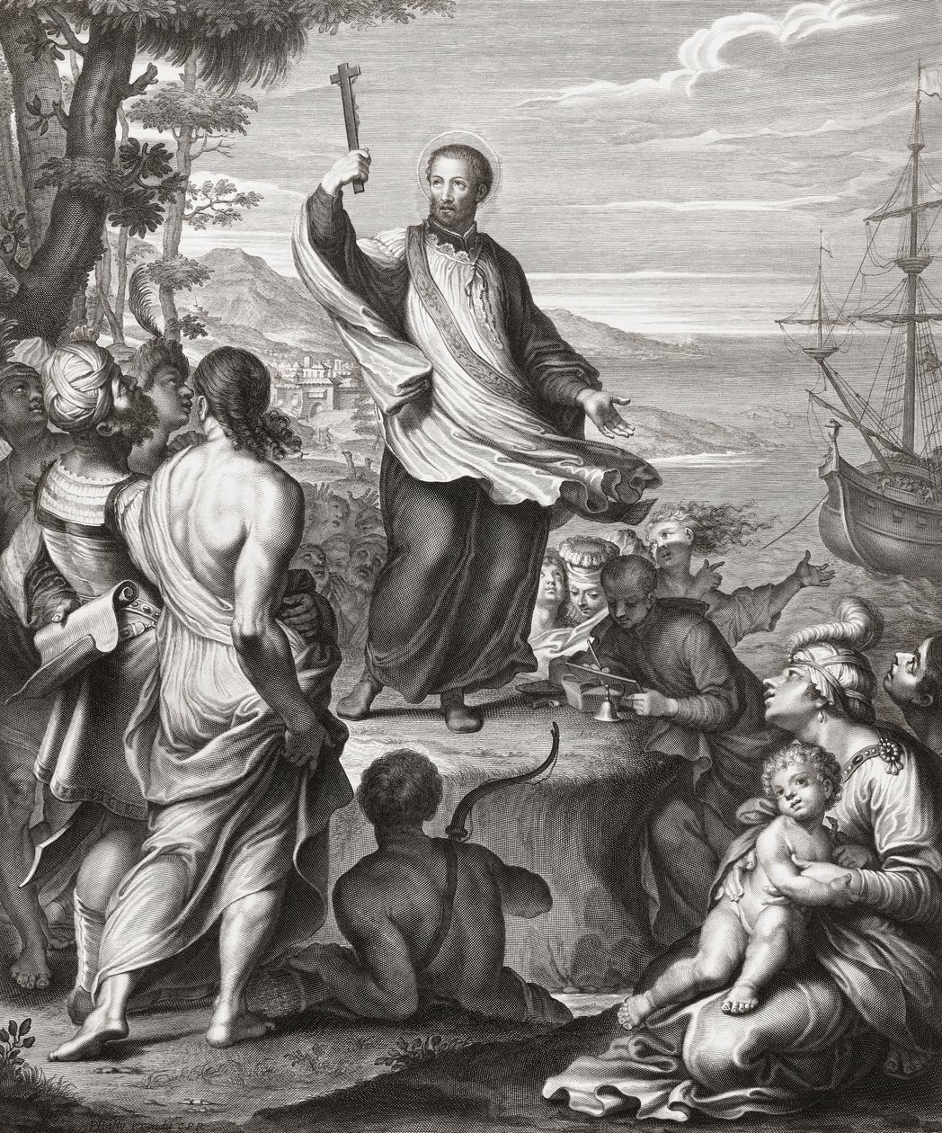 Saint Francis Xavier forkynner. (skrive ut) av Gerard (after) Edelinck