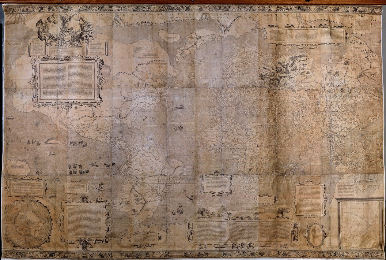 Geografisk kart over verden. Kart over den nederlandske skolen fra projeksjonen av Gerard Mercator (1512-1594) av Gerard (after) Mercator
