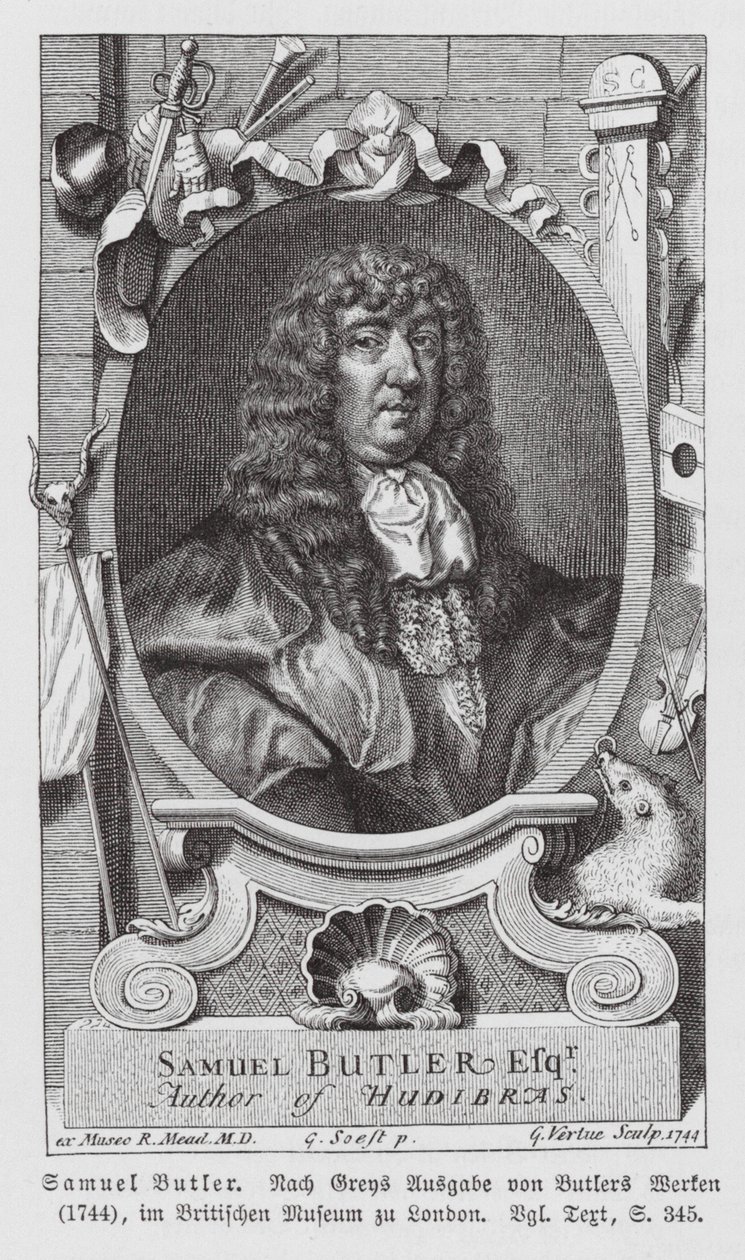 Samuel Butler , engelsk poet (gravering) av Gerard (after) Soest