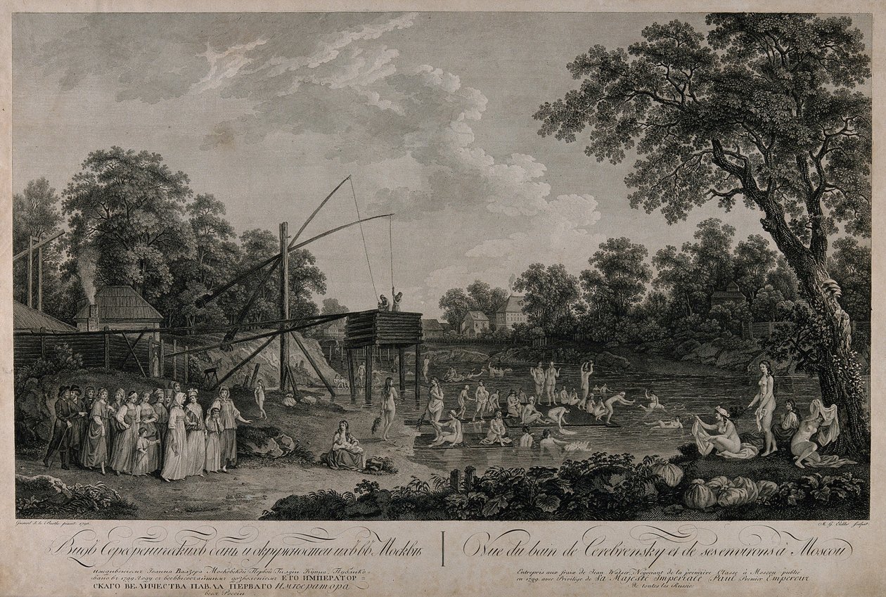 Utsikt over Serebryanichesky-badehusene i Moskva, 1796. av Gerard Barthe de la