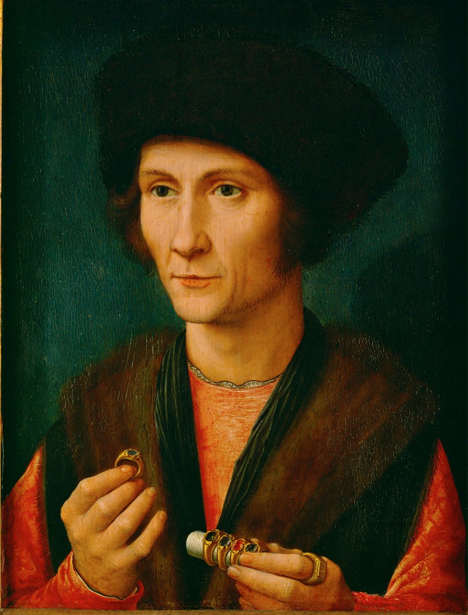 En gullsmed, muligens Jacques Cnoop, svigerfar til Gerard David … (olje på eik) av Gerard David