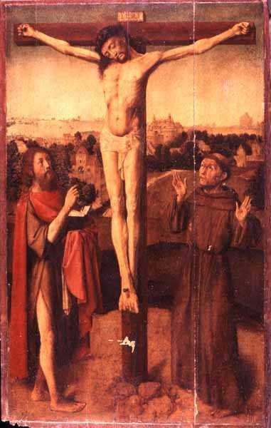 Kristus på korset mellom St. John og St. Francis av Gerard David