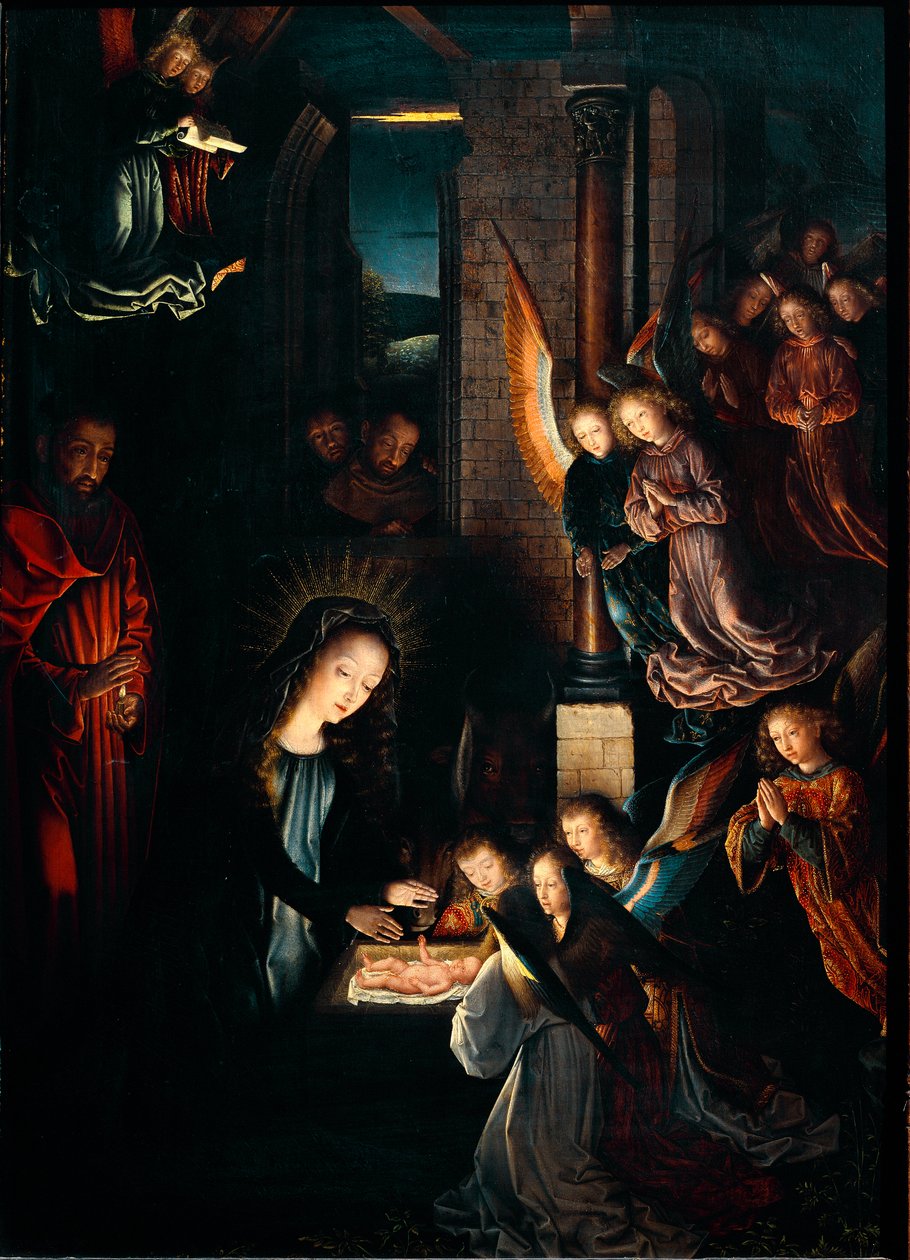 Nativite-maleri av Gerard David (1460-1523). 1495. Dim. 57x41 cm Wien, Kunsthistorisches Museum av Gerard David