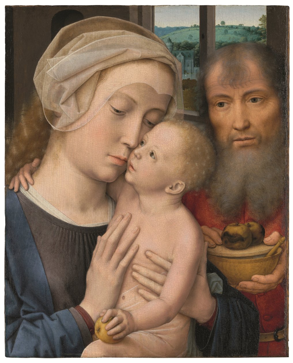 Den hellige familie (olje på panel) av Gerard David