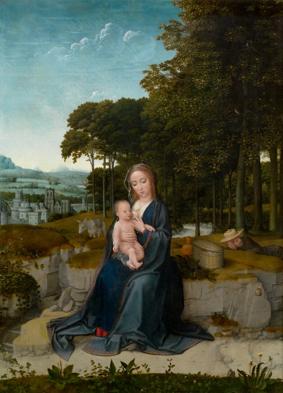 Resten på flukten til Egypt (olje på panel) av Gerard David