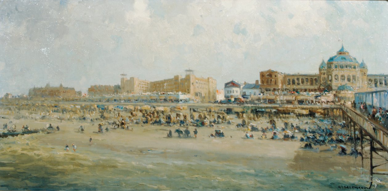 En sommerdag på Scheveningen-stranden ved Kurhaus (olje på lerret) av Gerard Delfgaauw