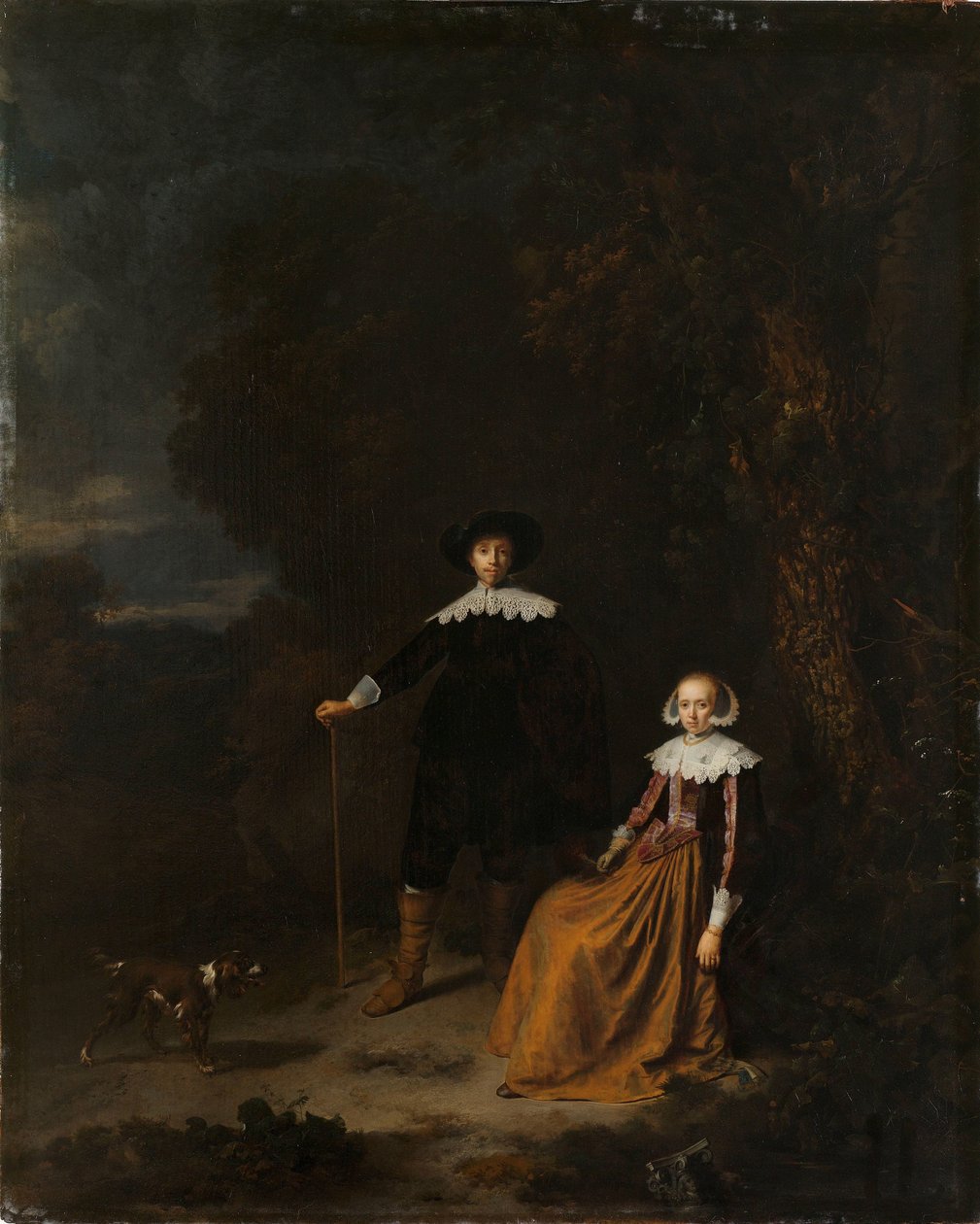 Portrett av et par i et landskap av Gerrit Dou