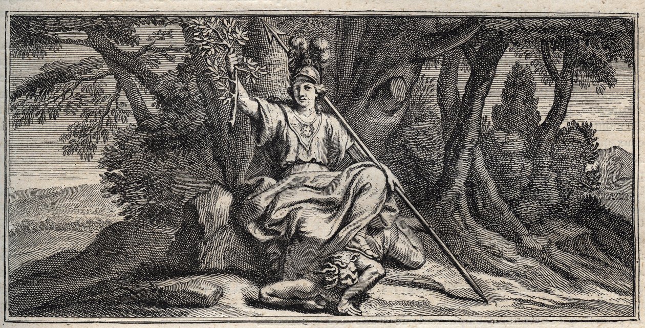 Minerva Slaming Discord - Minerva Terrassant la discorde - Gravering av Gerard Edelinck etter Daniel Halle (1614-1675) av Gérard Edelinck