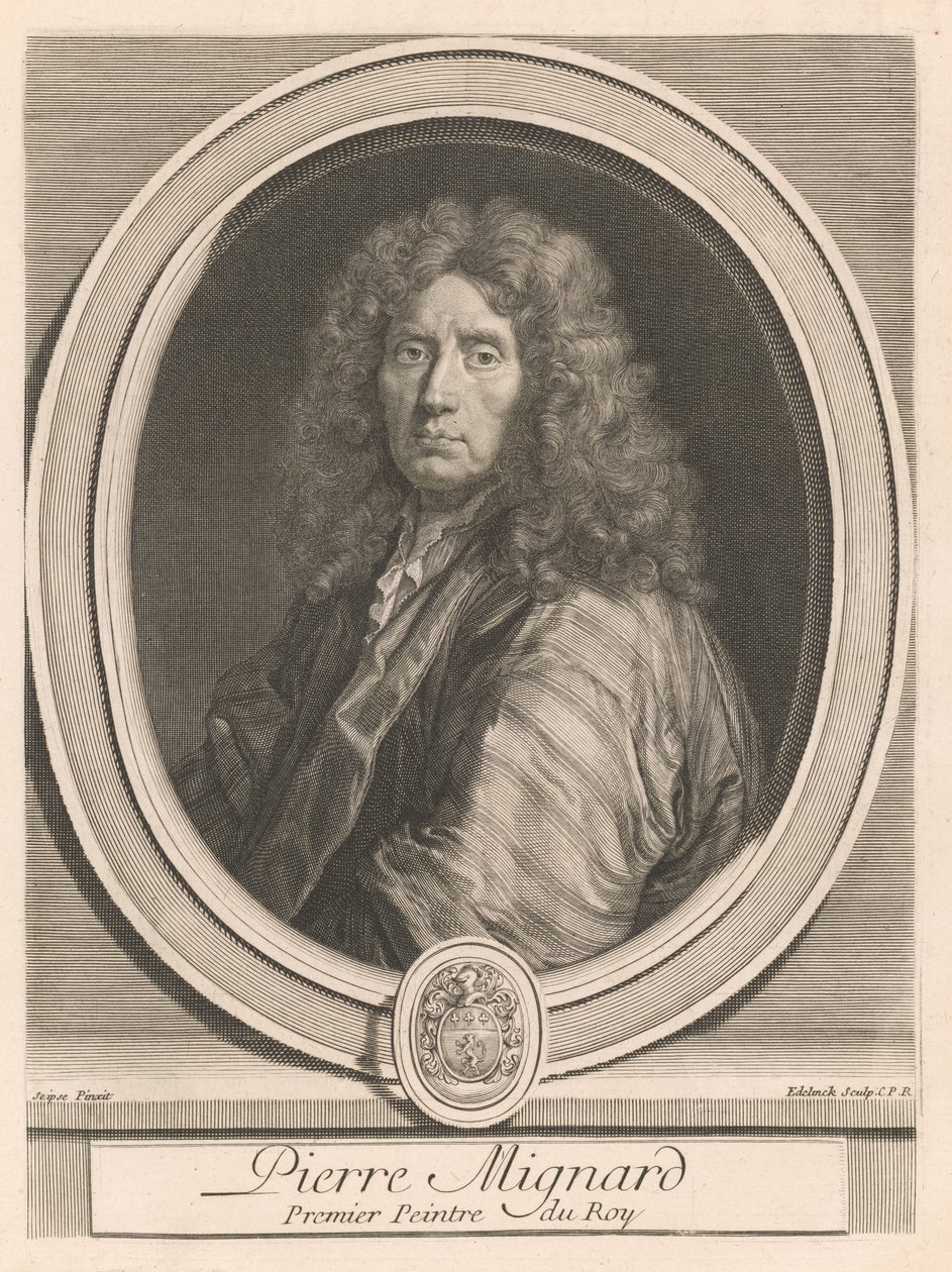 Pierre Mignard, fra boken Les hommes illustres qui ont paru en France pendant ce siècle, bd. II, av Charles Perrault (Berømte menn som fremtrådte i Frankrike i dette århundret, bd. II) av Gérard Edelinck