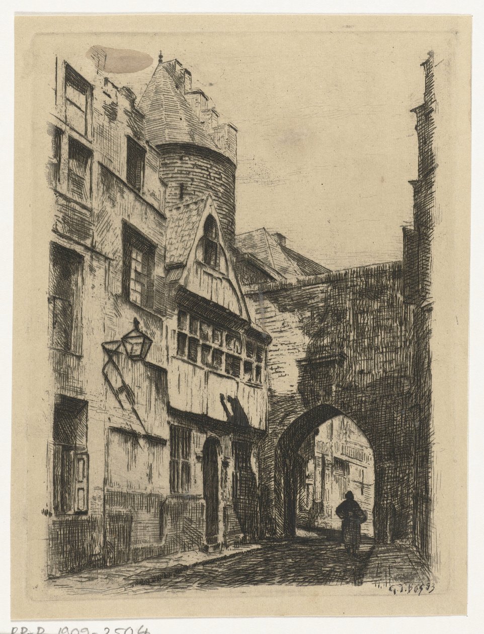 gateutsikt At the Steen i Antwerpen (tittel på objekt) av Gerard Jan Bos