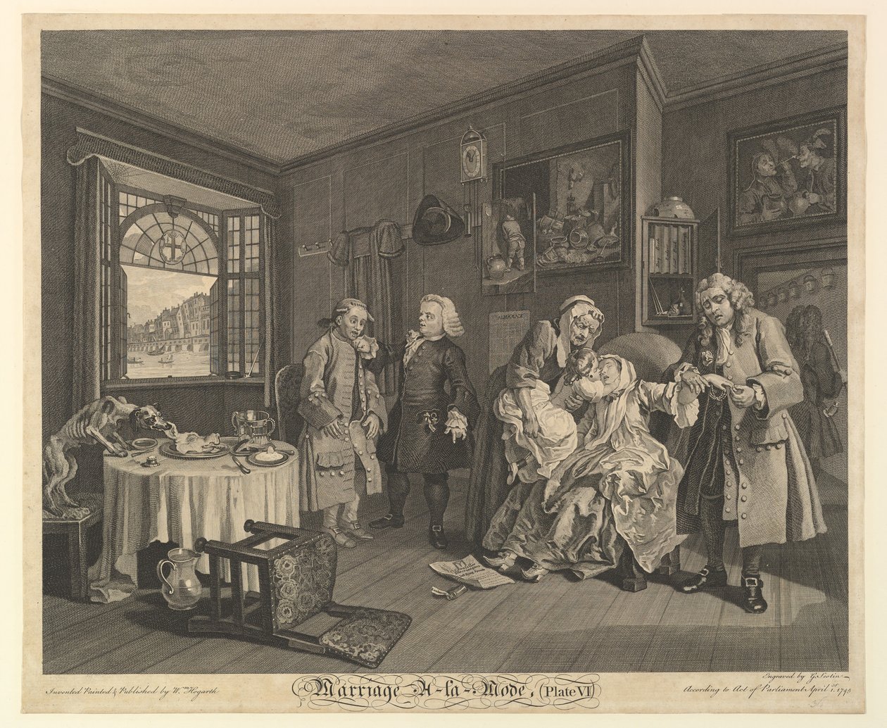 Ekteskap A-la-Mode, Plate VI, 1. april 1745. av Gerard Jean Baptiste Scotin