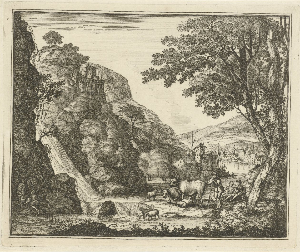 Hyrde med dyr ved en foss av Gerard Melder