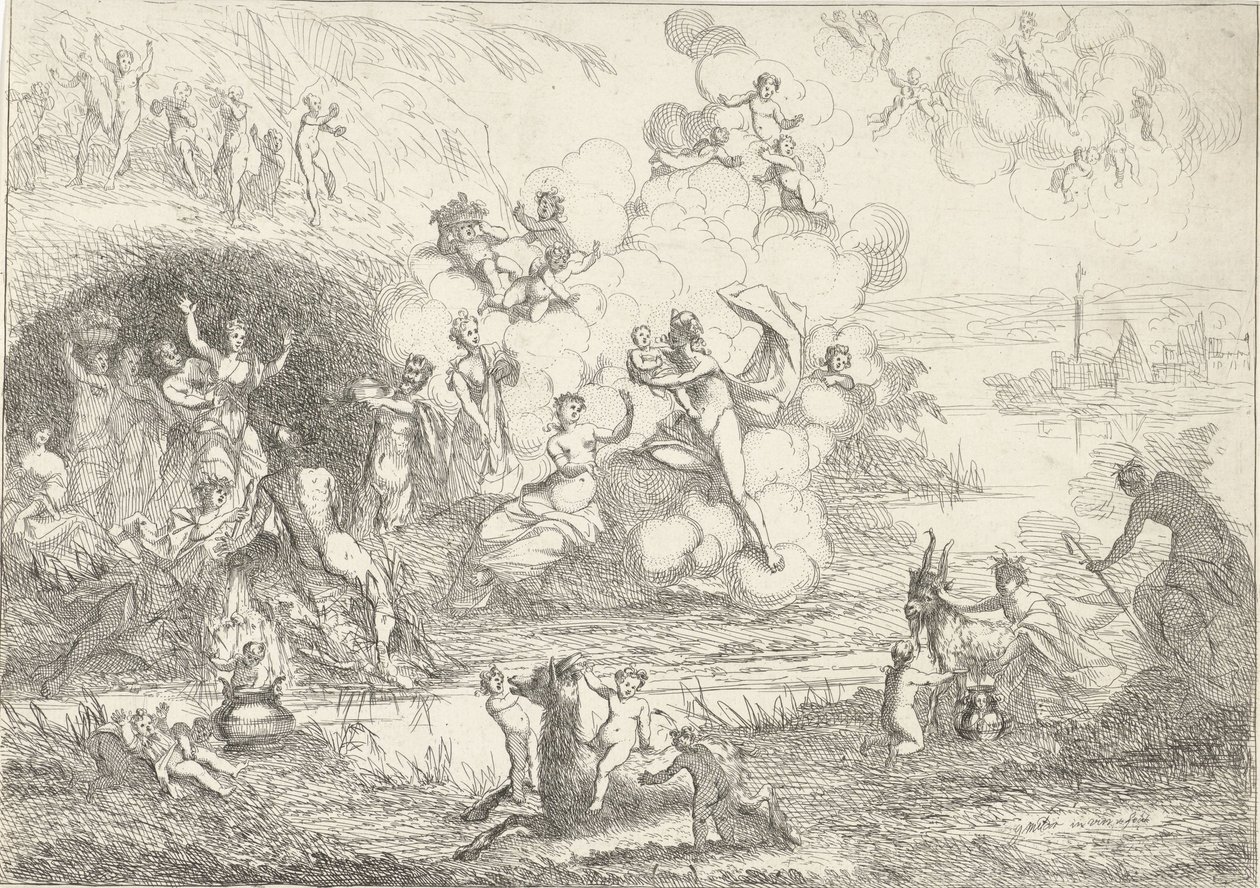 Merkur gir Bacchus til nymfene The Lives of the Bacchantes (serietittel) av Gerard Melder